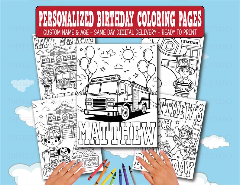 Fire Truck Birthday Coloring Pages Personalized Kids Name Age ...