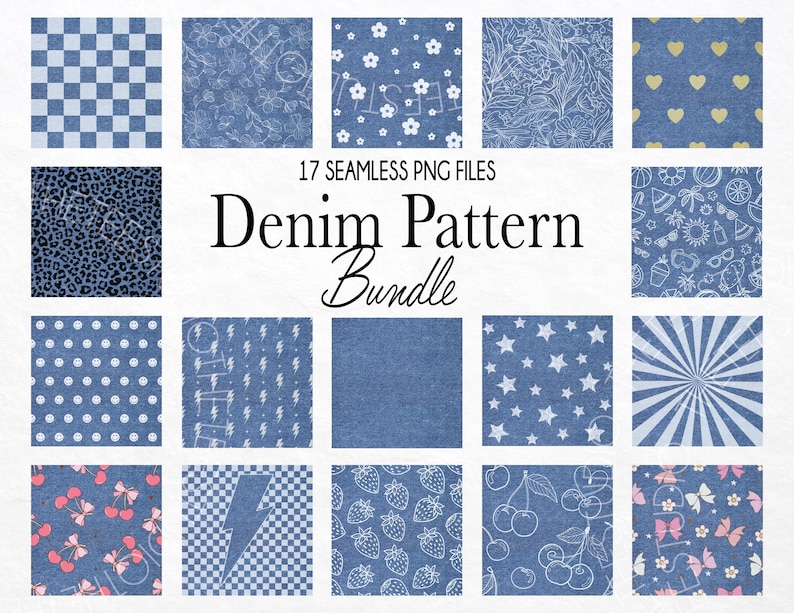 Denim Jeans Texture Pattern, 17 Different Design Bundle, Clipart, Strawberries, Coquette Bow, Cherry, Summer Graphics USA Instant Download denim digital pattern
lightning bolt digital
star pattern background
checkered aesthetic
strawberry digital overlay
jean texture png
y2k scrapbook
trendy
cute aesthetic digital
bow pattern printable
png digital craft
printable pattern bundle
12x12 paper for cricut
sublimation paper bundle
aesthetic digital paper pack
denim texture overlay