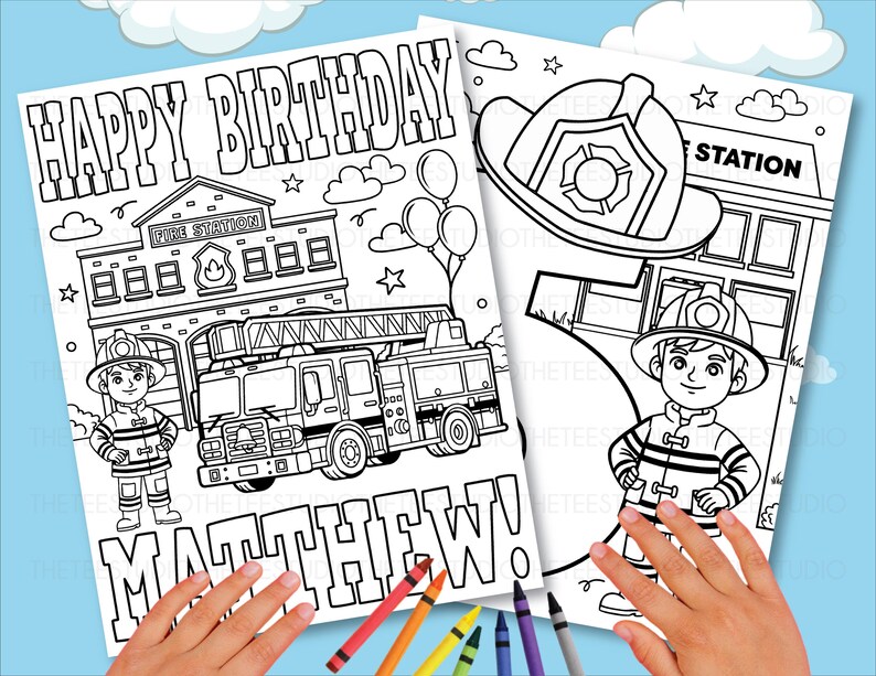 Fire Truck Birthday Coloring Pages Personalized Kids Name Age ...