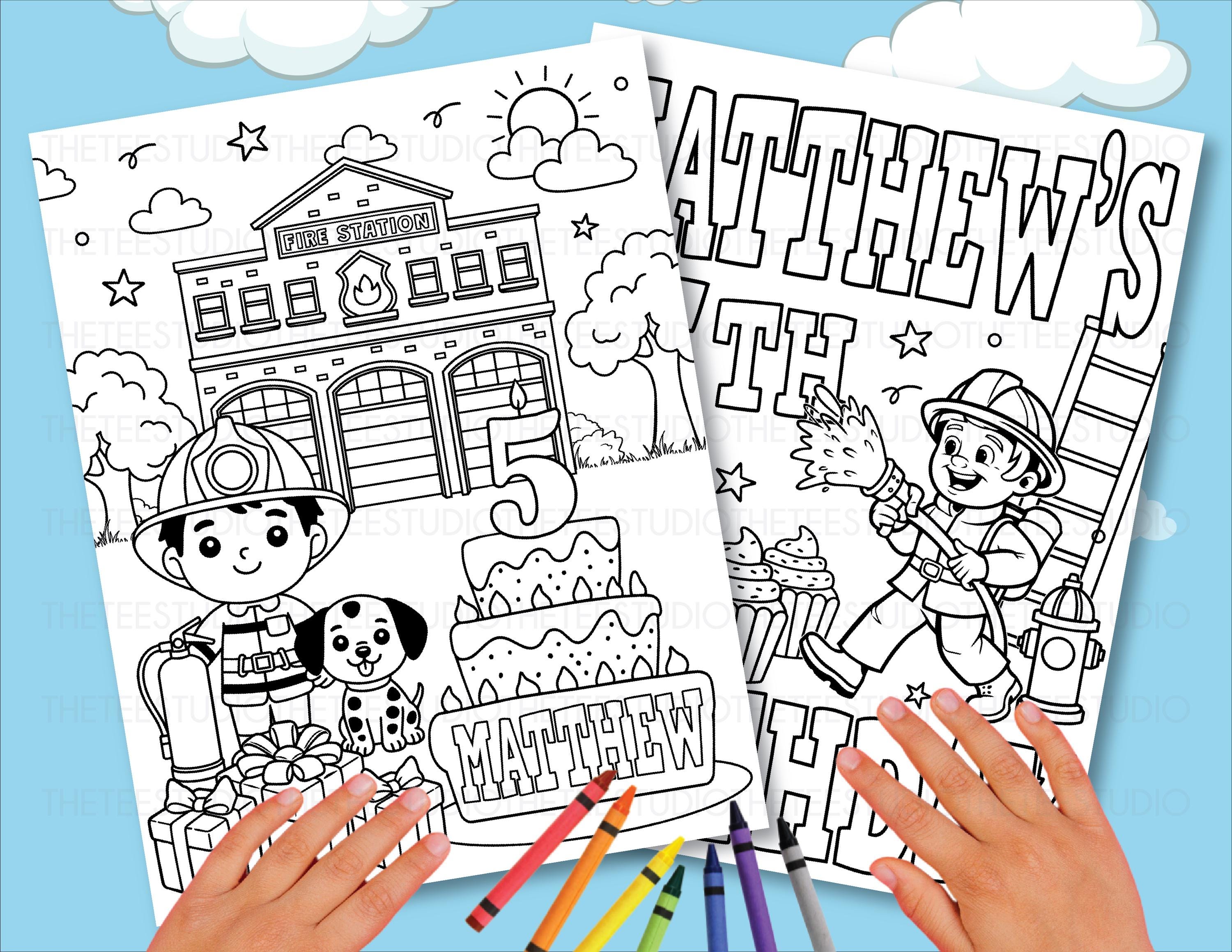 Fire Truck Birthday Coloring Pages Personalized Kids Name Age ...