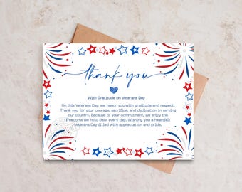 Patriotic Fireworks Thank You Veteran Postcard (Digital Download)