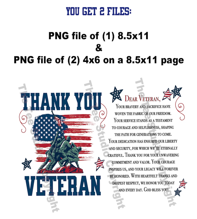 May include: A digital design featuring a thank you message for veterans with an American flag and a group of soldiers. The text reads "Thank You Veteran, Your bravery and sacrifice have woven the fabric of our freedom. Your service stands as a testament to courage and selflessness, shaping the path for generations to come. Your dedication has ensured our liberty and security, for which we're eternally grateful. Thank you for your unwavering commitment and valor. Your courage inspires us, and your legacy will forever be honored. With heartfelt thanks and deepest respect, we honor you today and every day. God bless you!"
