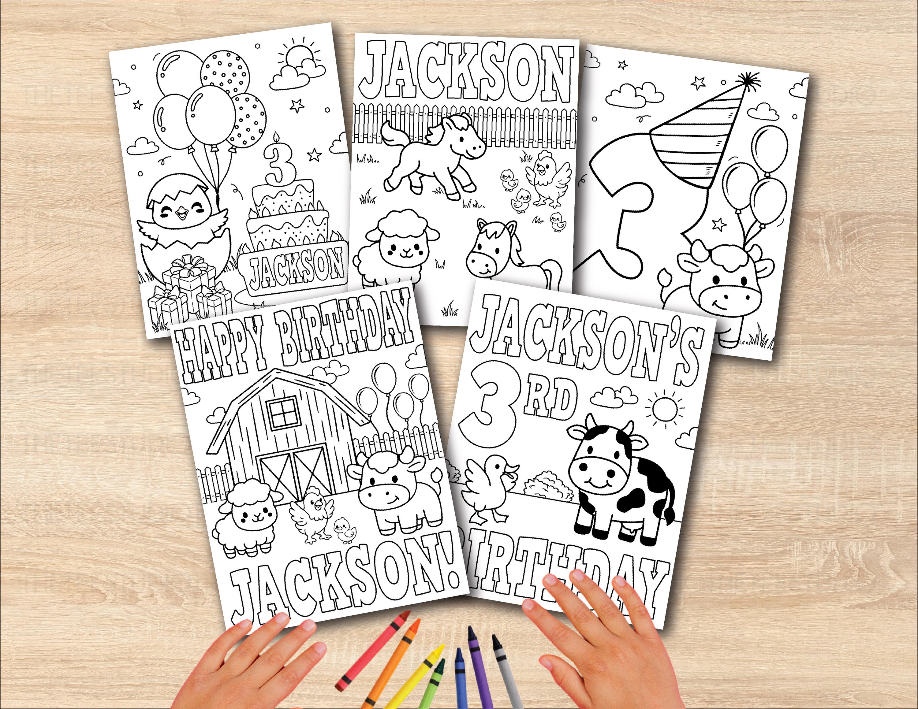 Farm Animal Birthday Coloring Pages Personalized Kids Name Age Barn ...