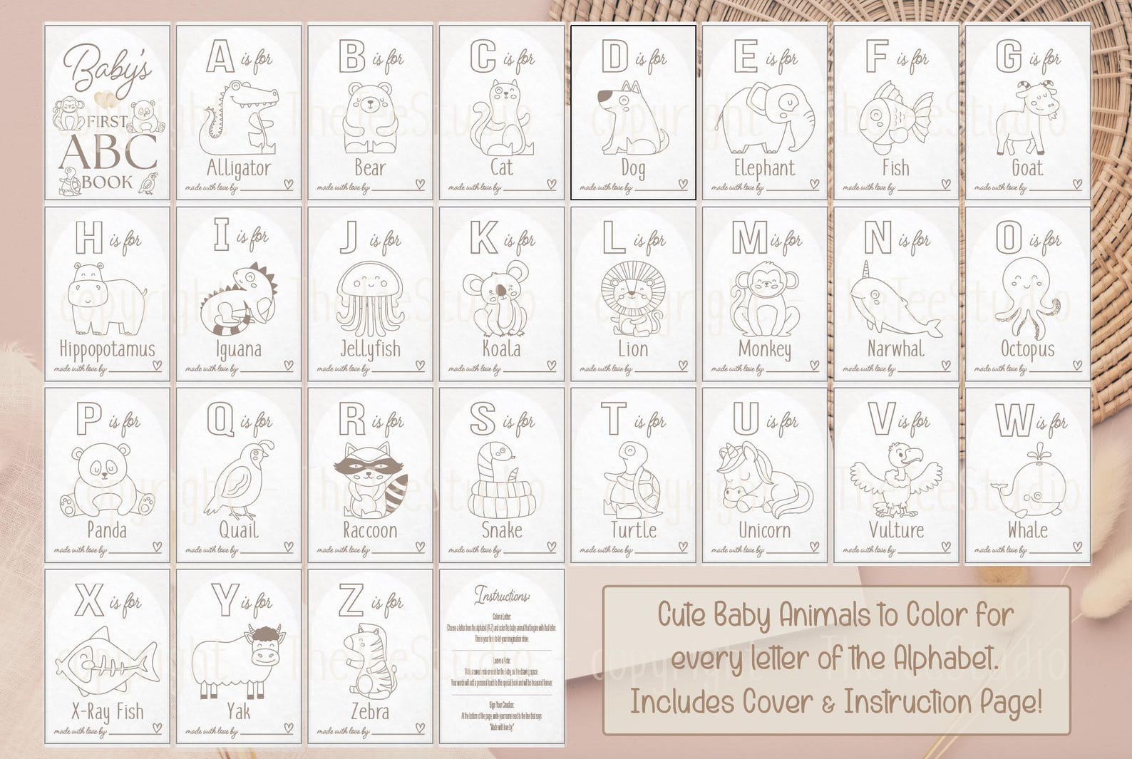 Baby's First ABC Book: Animal Illustrations, Shower Guestbook (digital ...