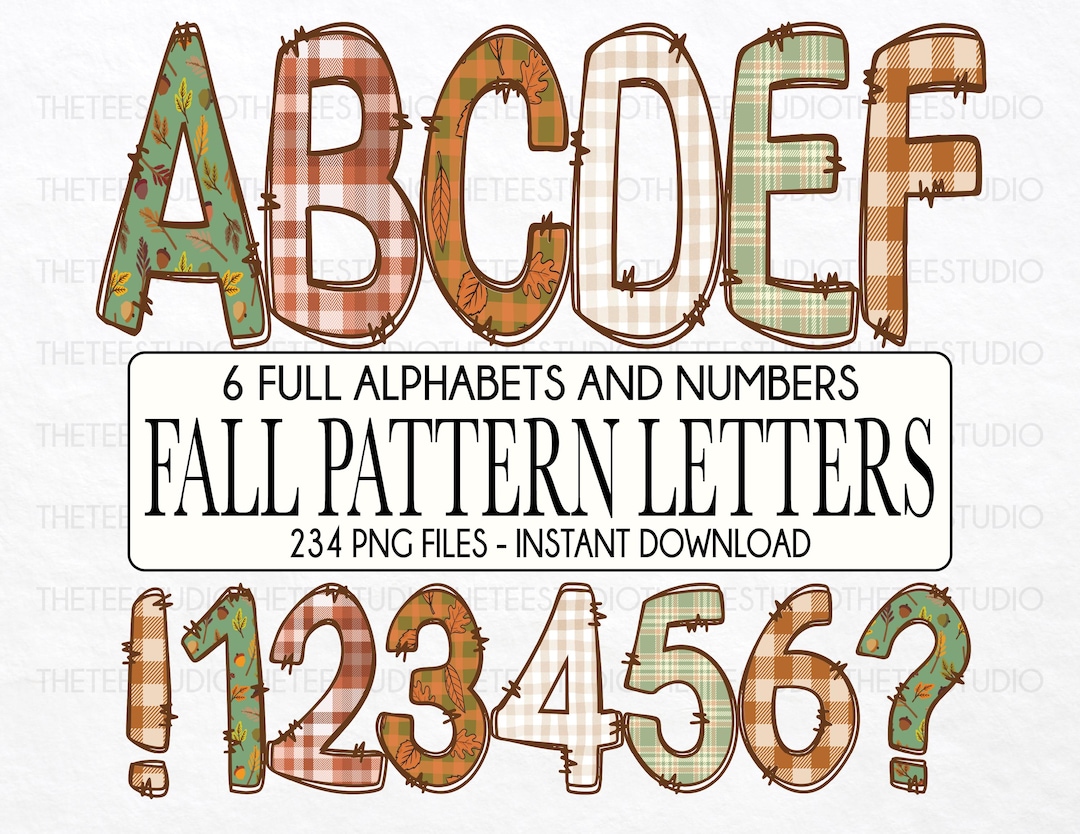 Fall Pattern Alphabet PNG Bundle, Doodle Font (digital Download) - Etsy