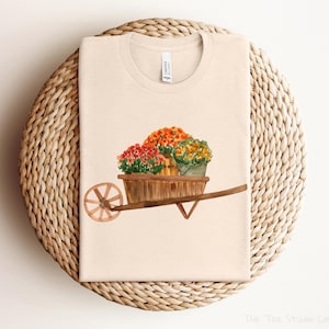 Watercolor Fall Flowers Wheelbarrow Shirt: Bella + Canvas Autumn Garden Tee