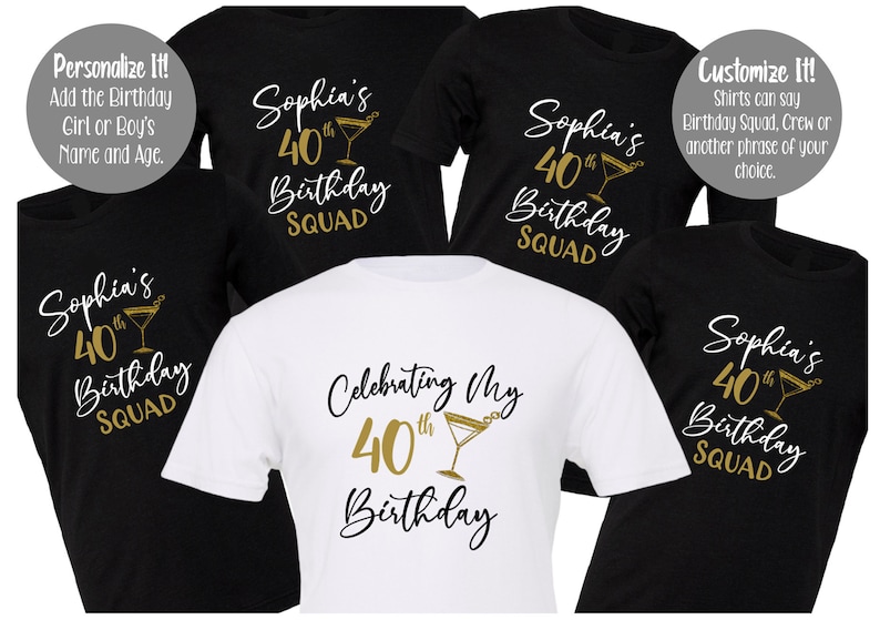 Celebrating My 40th custom Year Birthday Squad Shirt Customizable name Birthday t-shirt Glitter girl/boy Party celebration best friends image 1