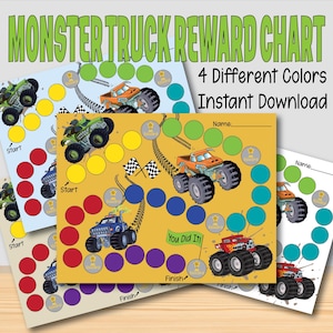 Druckbare Monster Truck Belohnungstabelle Big Truck Schlamm Spaß Kleinkind Töpfchen Trainingstabelle, sofortiger Download lästige Arbeitstabelle für Jungen Mädchen, Zieltabelle