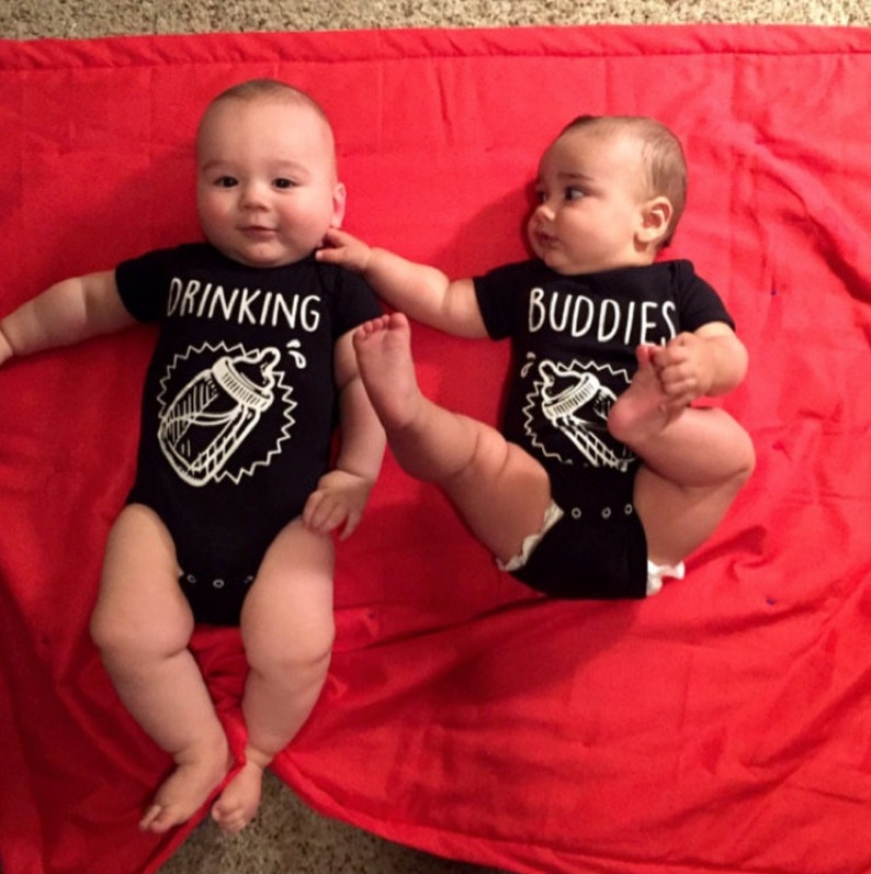 Drinking Buddies Baby Clothes Matching Jumpsuits Jumpers Twins Baby Babies Expecting Mother To Be Gift Cute Baby Shower Gift Toddler Child image 7