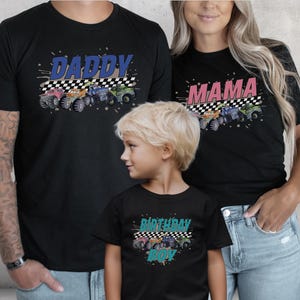 Monster Truck Birthday Shirt Checkered Flag Custom Birthday Shirt, Family Birthday Shirt Monster Truck Party Birthday Jam Cars Personalized