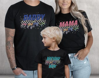 Personalisiertes Monster Truck Geburtstags-Shirt: Checkered Flaggen-Familien-Matching