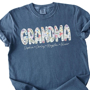 Custom Floral Grandma Shirt: Comfort Colors Grandkids Names Tee