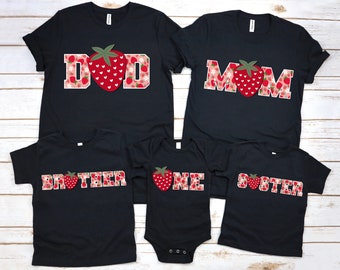 Mom and Dad Berry First Birthday Shirt, Matching Strawberry Tshirt, Mama Papa Daddy Mommy Strawberry Theme 1st Birthday Party, One Pattern