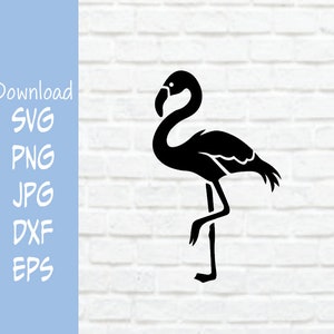 K&ouml;nnte beinhalten: Schwarze Silhouette eines Flamingos, der auf einem Bein steht und seinen Hals in S-Form gebogen hat.