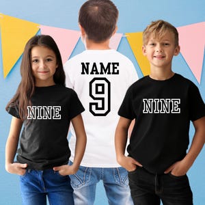 9th Birthday Varsity Shirt, Team Nine Custom Name Tee, Bella Canvas Youth Jersey Style Shirt, Sporty Unisex Birthday Outfit for Kids