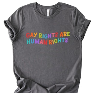 Gay Rights Are Human Rights Shirt, LGBTQIA+ Pride Tee, Equality Shirt, Gay Lesbian Pride Month Top, Pride Gift, Love is Love, Rainbow Font