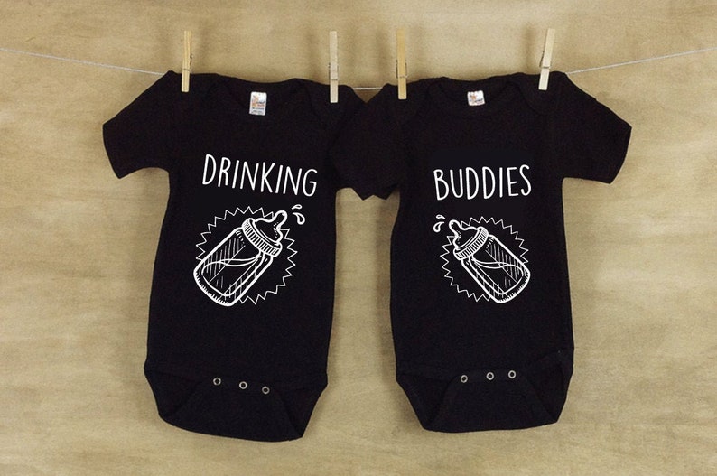 Drinking Buddies Baby Clothes Matching Jumpsuits Jumpers Twins Baby Babies Expecting Mother To Be Gift Cute Baby Shower Gift Toddler Child image 1