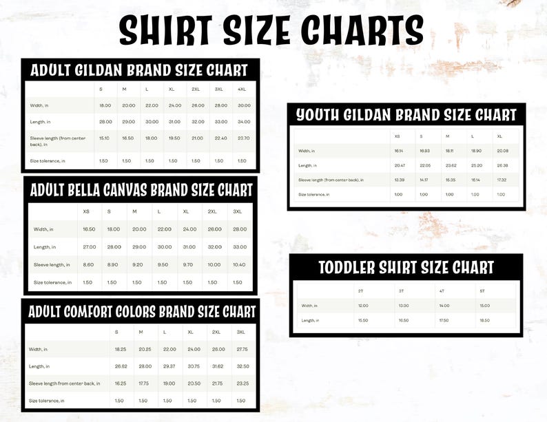 size chart, all unisex fit see chart for sizing according to your brand choice, comfort colors, Bella canvas or gildan