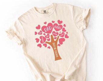 Personalized Family Tree Shirt, Heart Leaves, Rooted in Love Tee