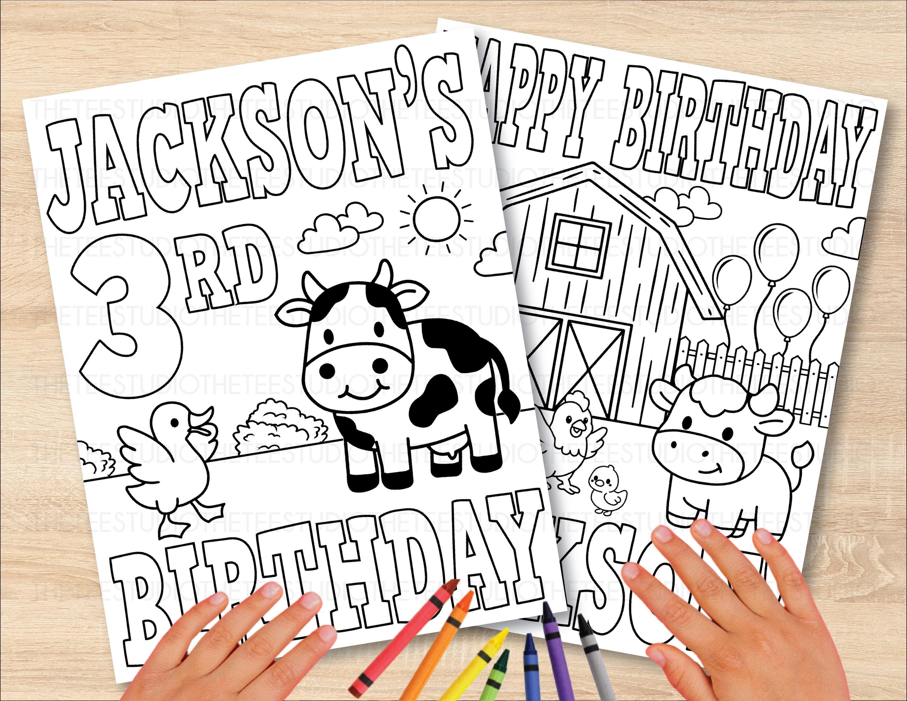 Farm Animal Birthday Coloring Pages Personalized Kids Name Age Barn ...