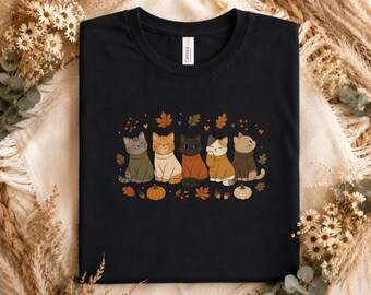 Fall Cat Shirt, Autumn Cats Tee, Cat Sweater Graphic, Pumpkin Season Shirt, Fall Season Shirt