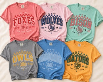 School Shirts, Custom Mascot Personalized Team Spirit Tee, Back to School Gift, Teacher Appreciation Shirt Graduation Collegiate Team Pride