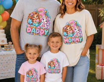 Matching Mermaid Unicorn Family Shirts, Personalized Birthday Party Outfits for Everyone