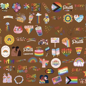 75 Pride PNG-clipartbundel | LGBTQIA+-kunst | Gay lesbische regenboogafbeeldingen | Digitale download Happy Pride | Instant LGBT-illustraties