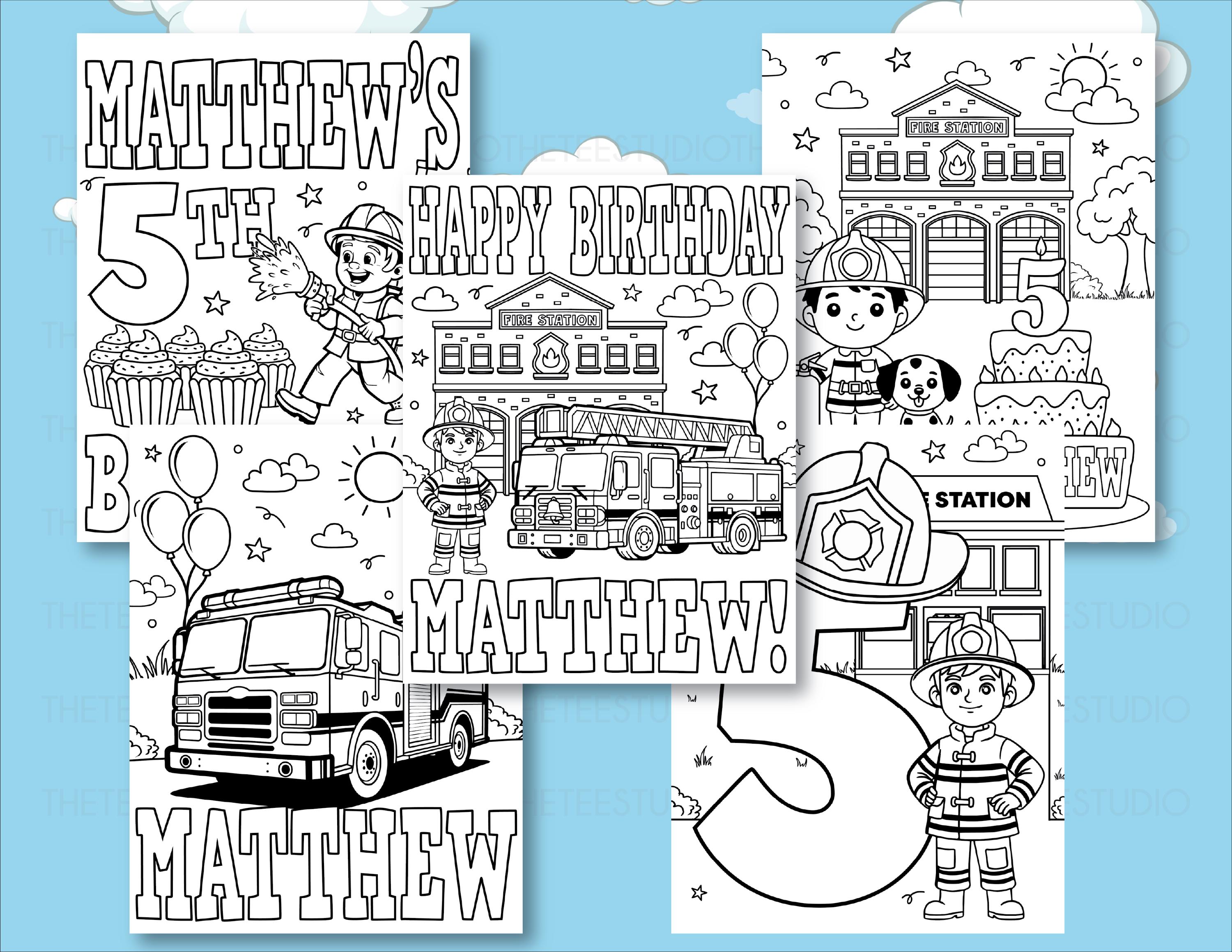 Fire Truck Birthday Coloring Pages Personalized Kids Name Age ...