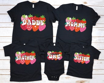 Berry First Birthday Family Matching Shirts Strawberry 1st Birthday Outfit One Birthday Party Mommy and Me Mama Daddy Strawberries T-Shirt