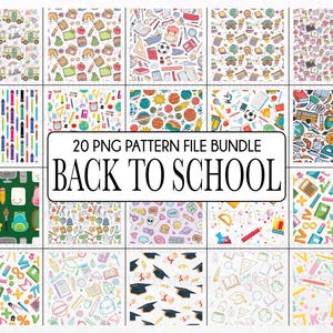 Pacote de 20 padrões sem emendas para volta às aulas, download instantâneo de arquivos PNG, planilhas de artesanato em sala de aula, imagem de decoração de porta para professores e diretoria escolar
