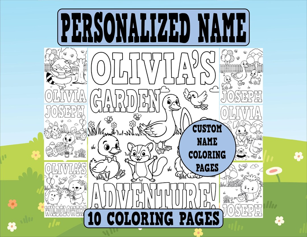 Personalized Spring Coloring Pages Bundle Custom Name Kids Printable ...