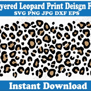 May include: A layered leopard print design file in black and brown. The design is available in SVG, PNG, JPG, DXF, and EPS formats. Instant download.