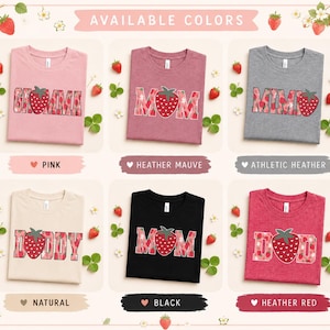 Celebrate family style with this sweet strawberry matching shirt set featuring bold DAD and MOM designs filled with playful strawberry patterns. This fruity family look is perfect for strawberry birthday parties, summer photos, parent matching outfits, family vacations, and coordinated celebration days. The mix of rich berry tones, floral strawberry details, and playful block lettering gives the shirts a cheerful, fun, and seasonal feel that works beautifully for moms and dads who love matching.