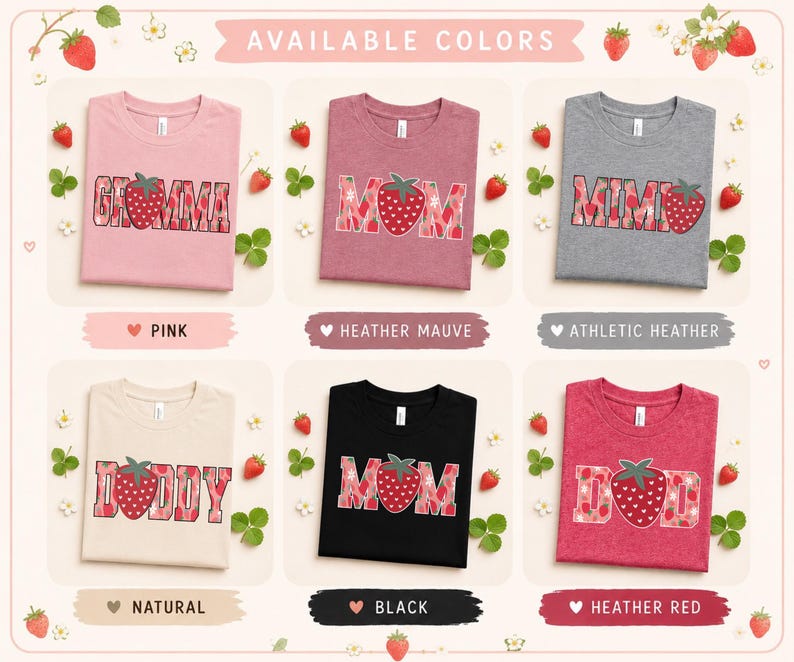 Celebrate family style with this sweet strawberry matching shirt set featuring bold DAD and MOM designs filled with playful strawberry patterns. This fruity family look is perfect for strawberry birthday parties, summer photos, parent matching outfits, family vacations, and coordinated celebration days. The mix of rich berry tones, floral strawberry details, and playful block lettering gives the shirts a cheerful, fun, and seasonal feel that works beautifully for moms and dads who love matching.