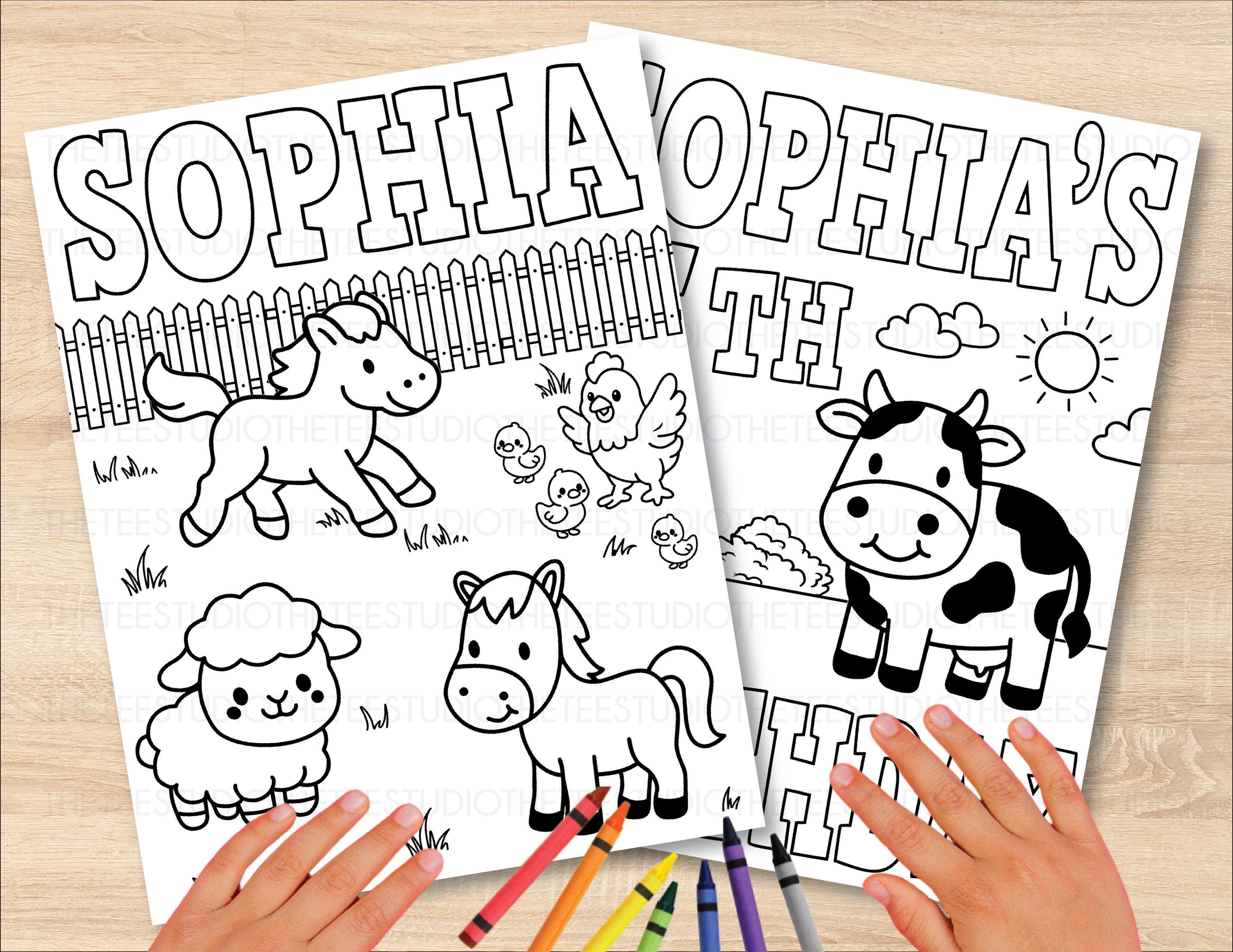 Farm Animal Birthday Coloring Pages Personalized Kids Name Age Barn ...