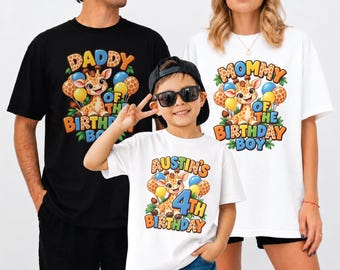 Giraffe Birthday Shirts, Matching Safari Family Tees, Personalized Mommy Daddy Outfits