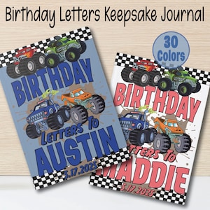 Libro de visitas de cumpleaños de Monster Truck personalizado, diario de recuerdos para niños pequeños, cartas para el cumpleañero, 30 opciones de color