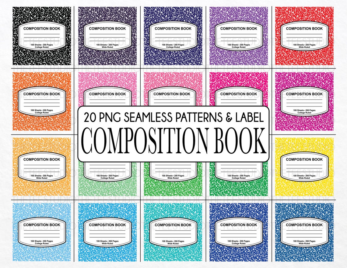 Seamless Composition Book Pattern Bundle: Retro School Designs (PNG ...