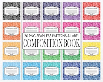 Paquete de patrones de cuaderno de composición sin costuras: diseños escolares retro (descarga digital PNG)