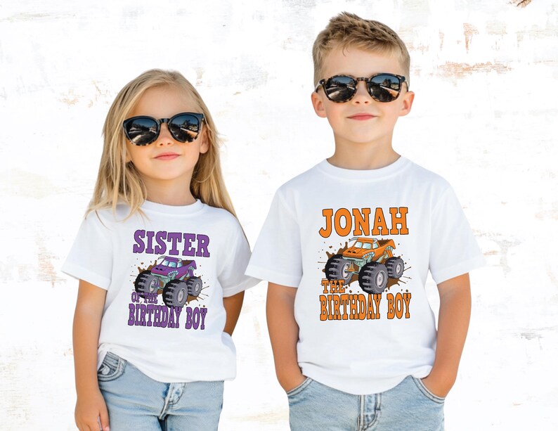 brother and sister monster truck shirts matching