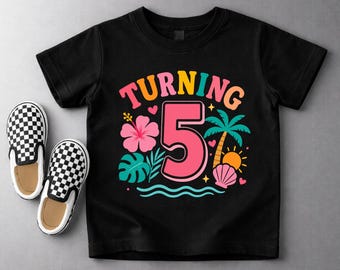 Tropical Beach Birthday Shirt - Custom Age Summer Party Kids Youth Personalized Vacation Tee