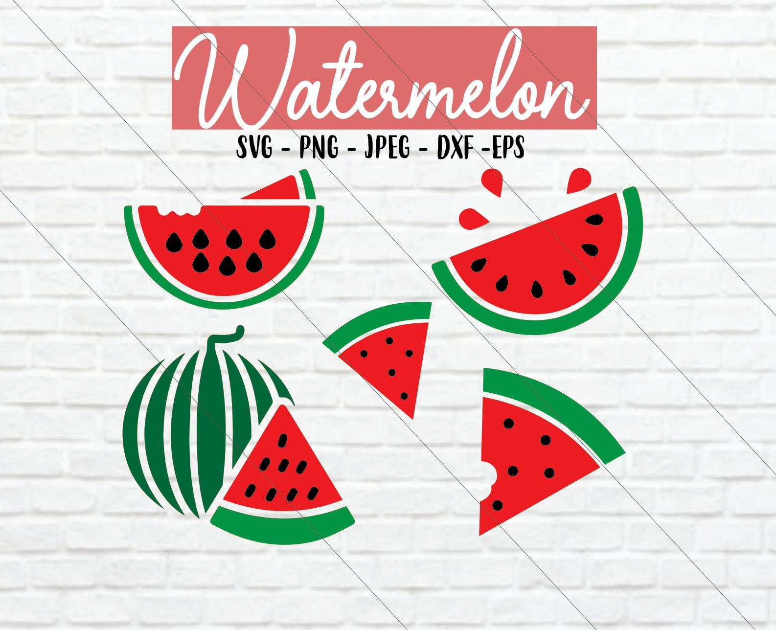 Silhoutte Watermelon SVG Fruit DXF Scan N' Cut Cut Files Summer DXF Cricut Food Vector Art
