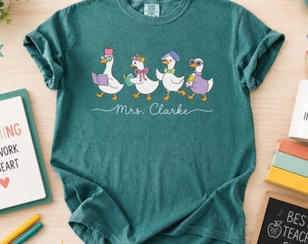 Teacher Shirt, Custom Name Goose Personalized Classroom Back to School Educator Tee Gift