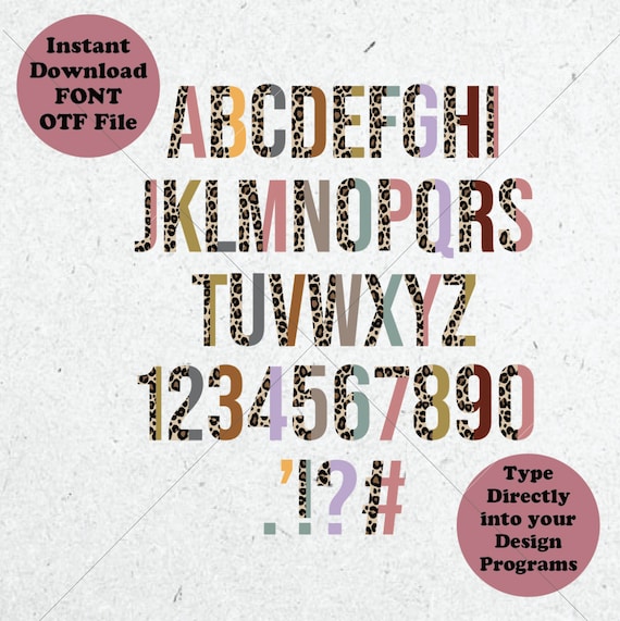 Leopard Print Font: Multicolor Alphabet (OTF File) - Etsy