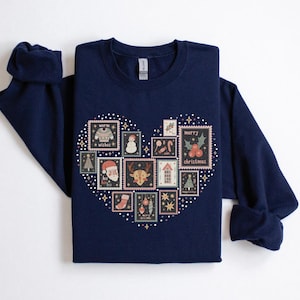 Moletom vintage de Natal, camisa retrô de Natal, camisa de Papai Noel, camisa de selos de Natal, meias de árvore de Natal, cartões de Feliz Natal