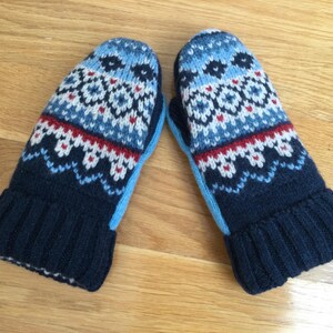 Handmade Wool Sweater Mittens for Women - Nordic Color Block Design - Lined with Cozy Fleece!