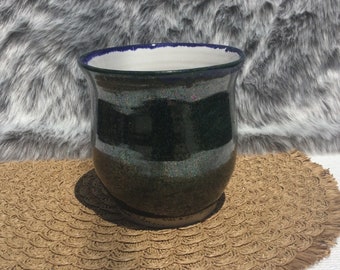 Sparkly, Iridescent Green and White Ceramic Vase / Pencil Jar