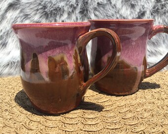 Pair of Medium Pink and Copper Ceramic Mugs