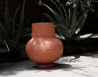 round base - hand built natural terracotta planter and saucer set